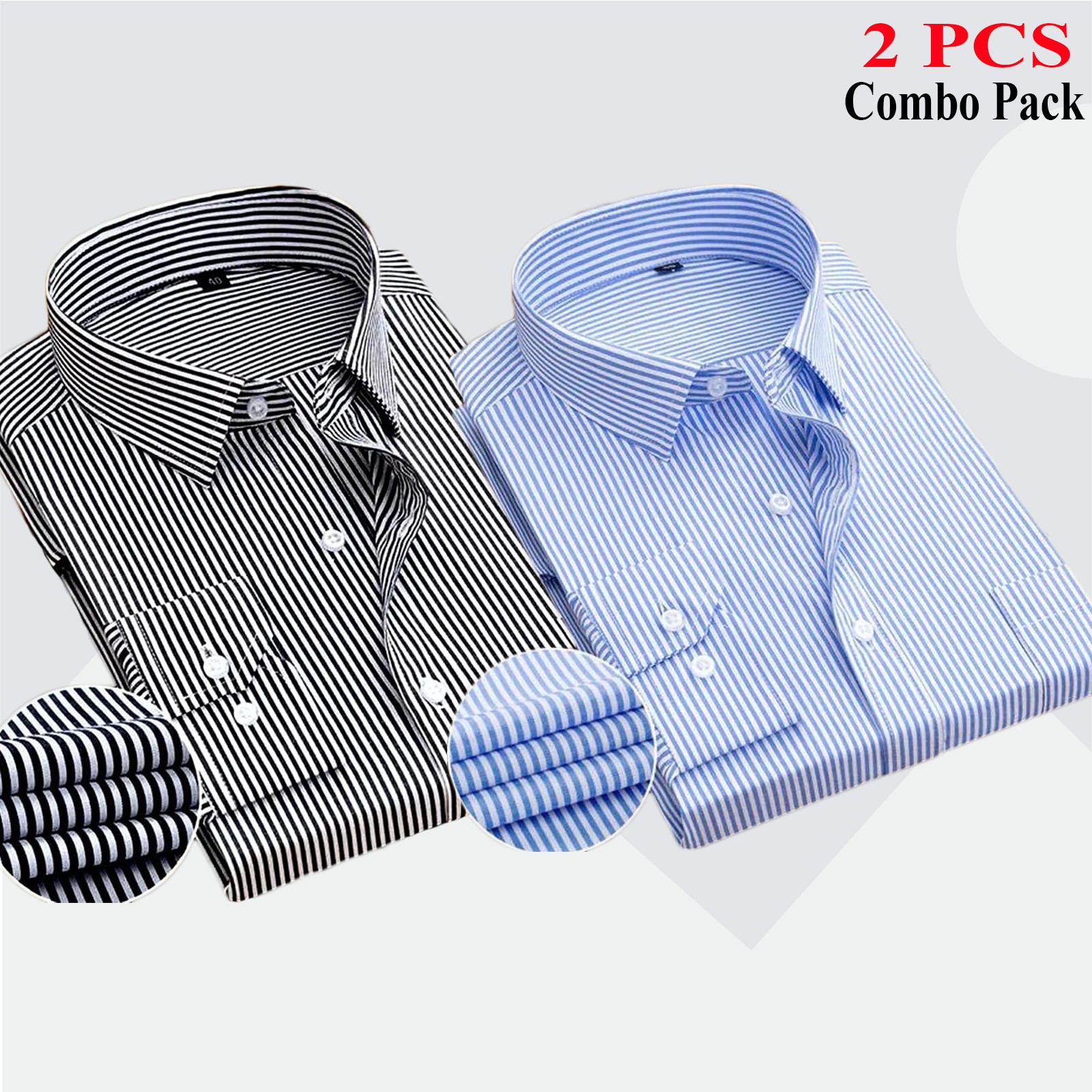 2 Pes Combo Premium Quality Formal Shirt -Sky Blue Stripe & Ash Stripe.